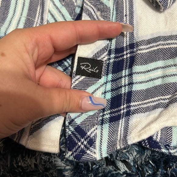 Rails Blue, White, and Turquoise Flannel - Picture 5 of 5